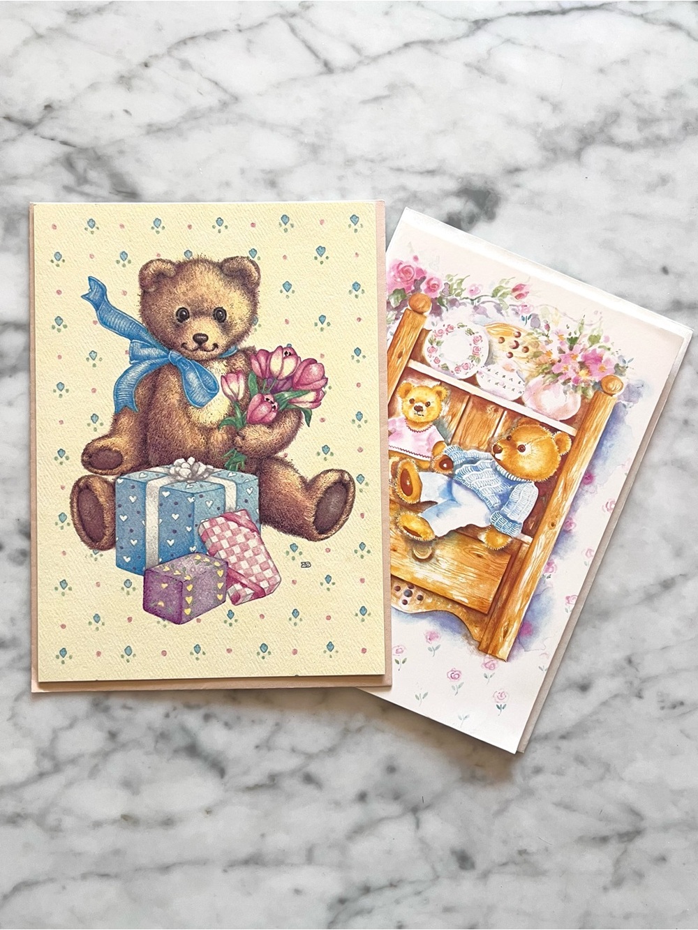 Vintage Happy Birthday Cards Cottagecore Teddy Bears (Set of 2)